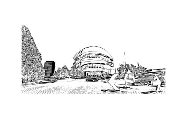 Print Building view with landmark of Stuttgart, Almanya 'nın en büyük şehridir. Vektörde elle çizilmiş çizim çizimi.