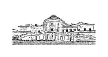 Print Building view with landmark of Stuttgart, Almanya 'nın en büyük şehridir. Vektörde elle çizilmiş çizim çizimi.