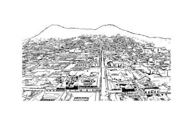 Print Building view with landmark of Sucre, Bolivya 'nın başkentidir. Vektörde elle çizilmiş çizim çizimi.