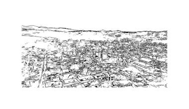 Print Building view with landmark of Sucre, Bolivya 'nın başkentidir. Vektörde elle çizilmiş çizim çizimi.