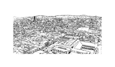 Print Building view with landmark of Sucre, Bolivya 'nın başkentidir. Vektörde elle çizilmiş çizim çizimi.