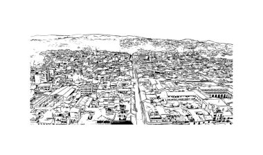 Print Building view with landmark of Sucre, Bolivya 'nın başkentidir. Vektörde elle çizilmiş çizim çizimi.