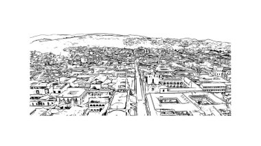 Print Building view with landmark of Sucre, Bolivya 'nın başkentidir. Vektörde elle çizilmiş çizim çizimi.