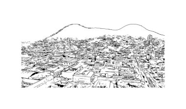 Print Building view with landmark of Sucre, Bolivya 'nın başkentidir. Vektörde elle çizilmiş çizim çizimi.