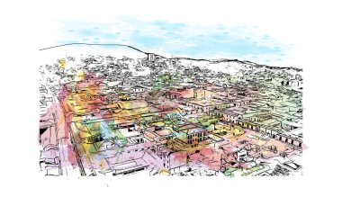 Print Building view with landmark of Sucre, Bolivya 'nın başkentidir. Vektörde elle çizilmiş çizim çizimi.