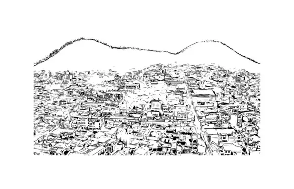 Print Building view with landmark of Sucre, Bolivya 'nın başkentidir. Vektörde elle çizilmiş çizim çizimi.