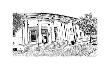 Sumter 'ın simgesi olan Print Building Manzarası Güney Carolina' daki bir şehirdir. Vektörde elle çizilmiş çizim çizimi.