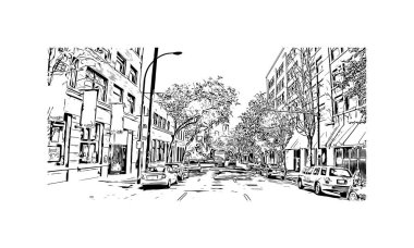 Print Building view with landmark of Vancouver is the city in Western Canada. Vektörde elle çizilmiş çizim çizimi.