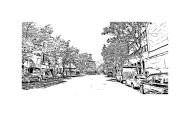 Print Building view with landmark of Vancouver is the city in Western Canada. Vektörde elle çizilmiş çizim çizimi.