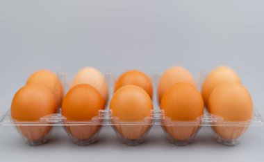 Turuncu tavuk yumurtası. Yüksek proteinli yiyecekler. Hayvan yumurtası paneli. Tavuk yumurtası kabukları. Düzenli düzenleme.