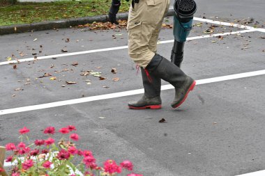 Parktaki bakım işlerinin manzarası. İş yeri için arkaplan materyali.
