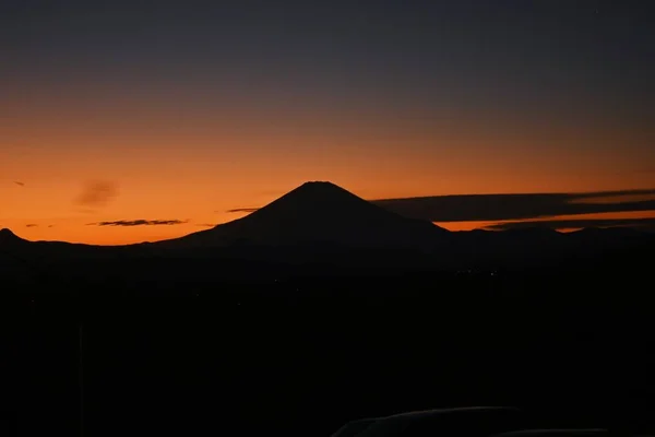 Fuji Hegy Sziluettje Naplementekor Természetes Háttér Anyag — Stock Fotó