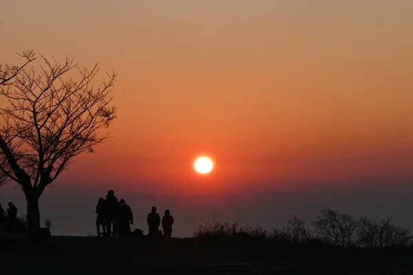 The first sunrise of the new year. Traditional cultural events for Japanese people who welcome the new year are going to a Shinto shrine for New Year's visit and watching the first sunrise of the year.