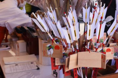 The sacred arrow called 'Hamaya' in Japan. Hamaya translated as the demon breaking arrow are popular decorative arrows sold at Shinto Shrines during the first few days of New Year season.