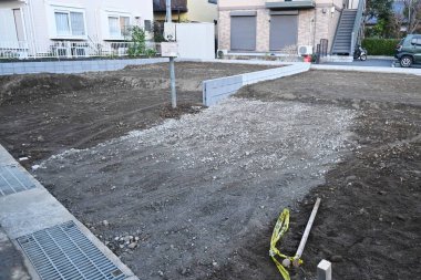 A view of foundation work for new housing construction.