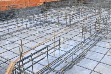 A view of foundation work for new housing construction.