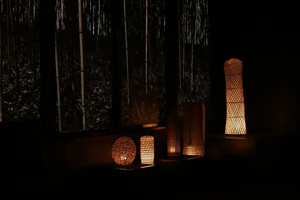 Cultura Tradizionale Giapponese Apparecchiature Illuminazione Realizzate Con Lavori Bambù Materiale — Foto Stock