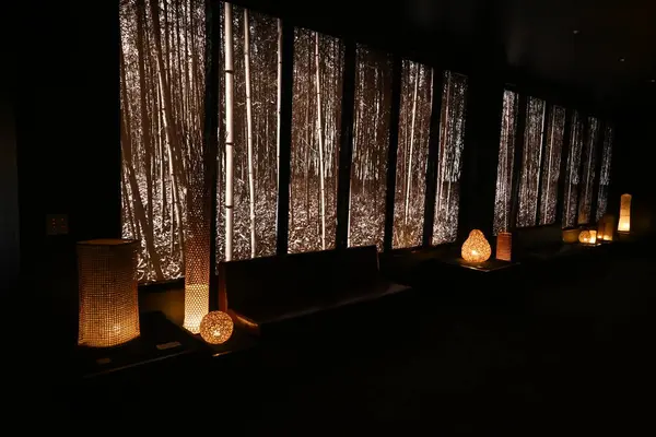Japán Tradicionális Kultúra Bambuszból Készült Világítófelszerelés Háttéranyag Japán Városnézéshez — Stock Fotó