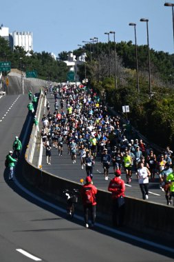  Vatandaşlar Japonya 'da maratonlara katılırlar. Kışın, Japonya 'nın her yerinde maratonlar düzenlenir ve her yaştan insan katılır ve eğlenir..