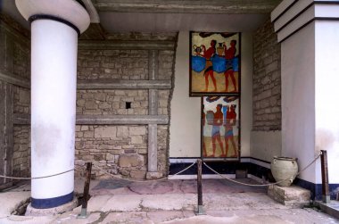 The South Propylaeum at the archaeological site of Knossos with the two frescoes