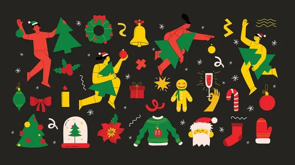 Natal Feliz Ano Novo Estilo Moda Fundos Simples Conjunto Ilustrações — Vetor de Stock