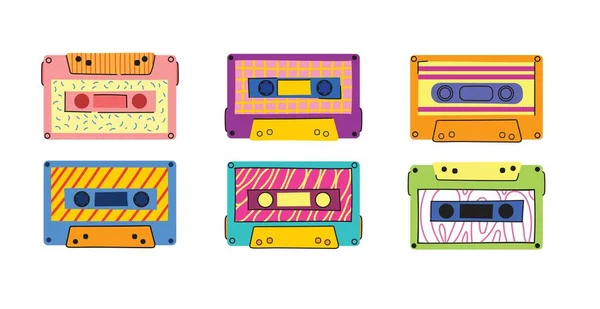 Retro Muziek Cassette Stereo Tape Vintage Jaren Cassettes Tapes Audio — Stockvector