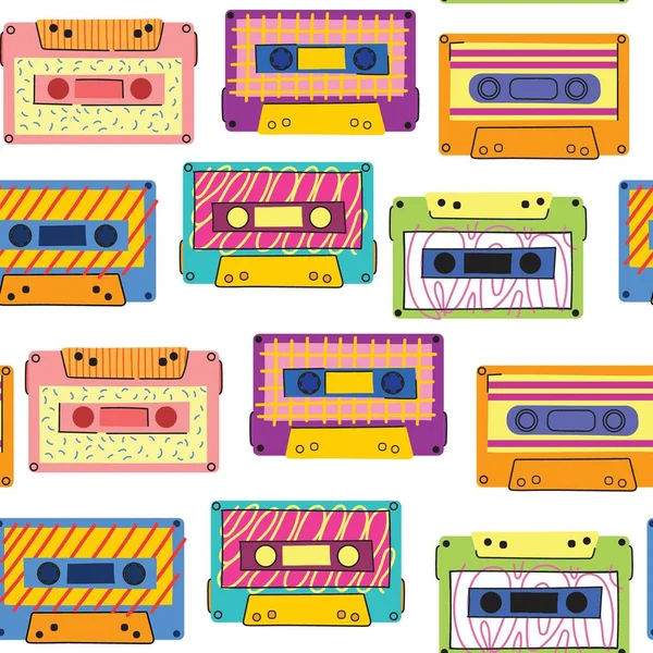 Ρετρό Μοτίβο Κασέτας Seamless Vintage Memphis 90S Party Pattern Music — Διανυσματικό Αρχείο