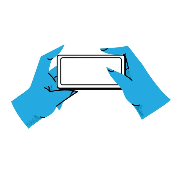 Hands Holding Smartphone Vector Icon People Hold Smartphone Using Touch — Stock Vector