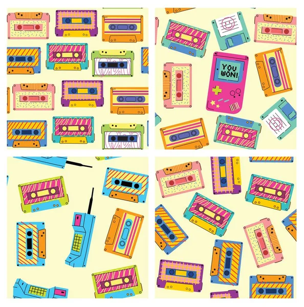 Retro devices. Cartoon vintage 90s gadgets, cute colorful hipster