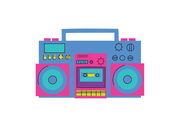 Boombox矢量图解 盒式磁带唱机复古盒式磁带录音机音乐播放器 90年代风格矢量 20世纪90年代的流行图例 对90年代的怀念 — 图库矢量图片