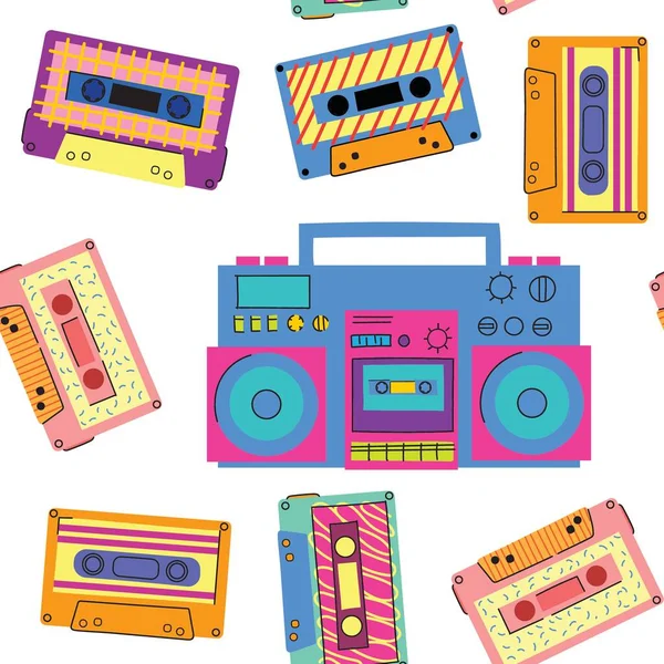 Boombox 90年代风格模式 盒式磁带唱机复古盒式磁带录音机音乐播放器 20世纪90年代的流行图例 对90年代的怀念 — 图库矢量图片