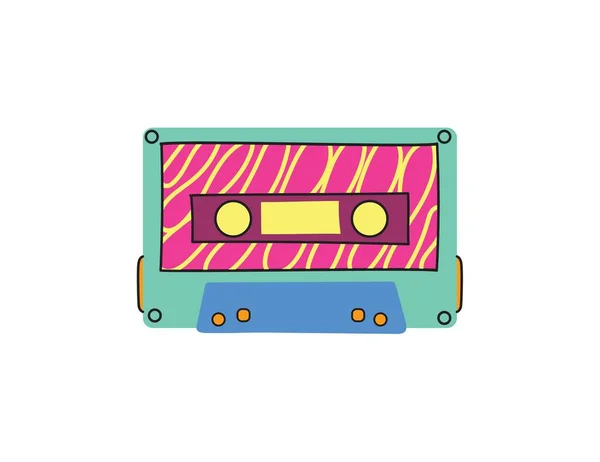 レトロな音楽カセット ステレオDjテープ ヴィンテージ90年代のカセットテープとオーディオテープ アンティークラジオプレイカセット 1970年代または1980年代のロックミュージックミックスオーディオカセット 分離ベクトルアイコンセット — ストックベクタ