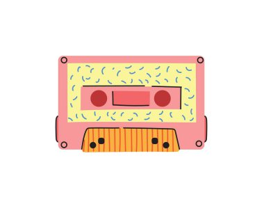 Retro müzik kaseti. Stereo Dj kaseti, vintage 90'ların kasetleri ve ses kasetleri. antika radyo oyun kaset, 1970'lerde veya 1980'lerde rock müzik mix audiocassette. Yalıtılmış vektör simgeleri kümesi