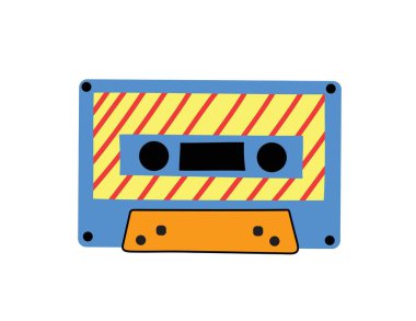 Retro müzik kaseti. Stereo Dj kaseti, vintage 90'ların kasetleri ve ses kasetleri. antika radyo oyun kaset, 1970'lerde veya 1980'lerde rock müzik mix audiocassette. Yalıtılmış vektör simgeleri kümesi