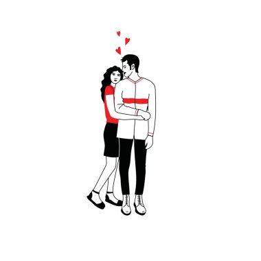 Aşk şefkati ve romantik duygular konsepti. Genç, sevgi dolu, gülümseyen bir çift. Kız ve erkek birbirlerine sarılıyorlar.