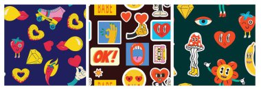 Cute retro hand drawn seamless pattern, lovely romantic background, great for Valentines Day, textiles, wallpapers, banners - vector design illustration