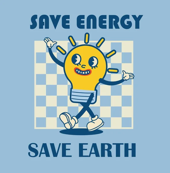 Happy Earth Day Retro Card Slogan Vintage Nostalgia Cartoon Planet — 图库矢量图片