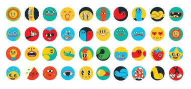Set of Vector highlight covers. Collection of elements in trendy retro cartoon style. Hand drawn templates. Round icons for social media stories. Perfect illustrations for bloggers