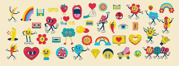 70S Groovy Illustrations Posters Cards Stickers Hippie Cute Colorful Funky — 图库矢量图片