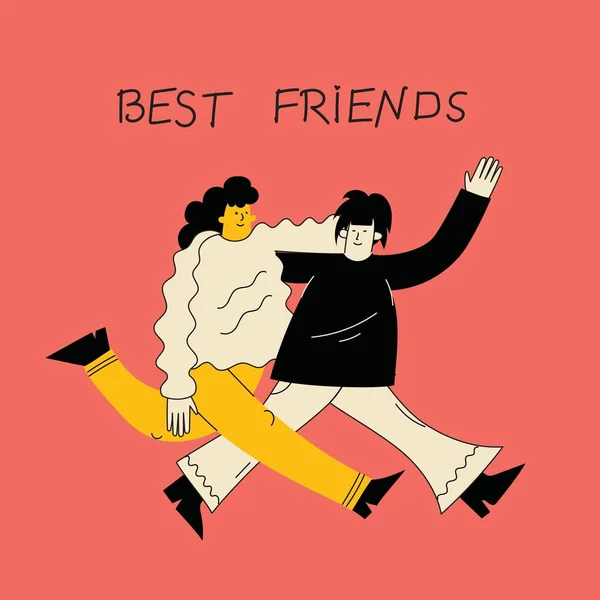 Best Friends Cocept Illustration Vector Illustration Multicultural Girls Multicultural Friendship — Stock Vector