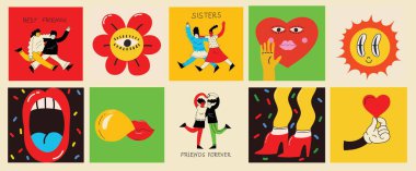 En iyi arkadaşlar resimden anlar. Çok kültürlü kızların ve çok kültürlü dostluğun temsilcisi. Dostluk günün kutlu olsun. Genç kız arkadaşlar sarılıyor ve eğleniyorlar.