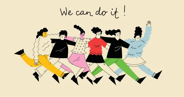 Wir Können Schaffen Internationaler Frauentag Vektorillustration Mit Frauen Unterschiedlicher Nationalitäten — Stockvektor