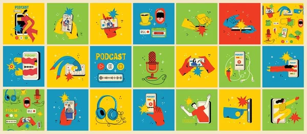 Nternette Video Izleme Podcast Talk Show Uygulaması Canlı Yayın Kavramı — Stok Vektör