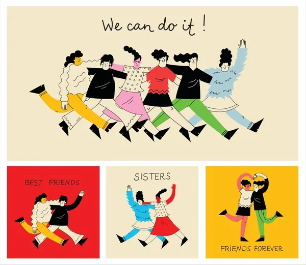 Het Lukt Ons Wel Internationale Vrouwendag Vector Illustratie Met Vrouwen — Stockvector