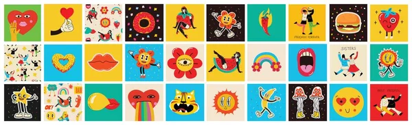 Koleksi Warna Warni Seni Pop Stiker Musim Panas Elemen Dekoratif - Stok Vektor