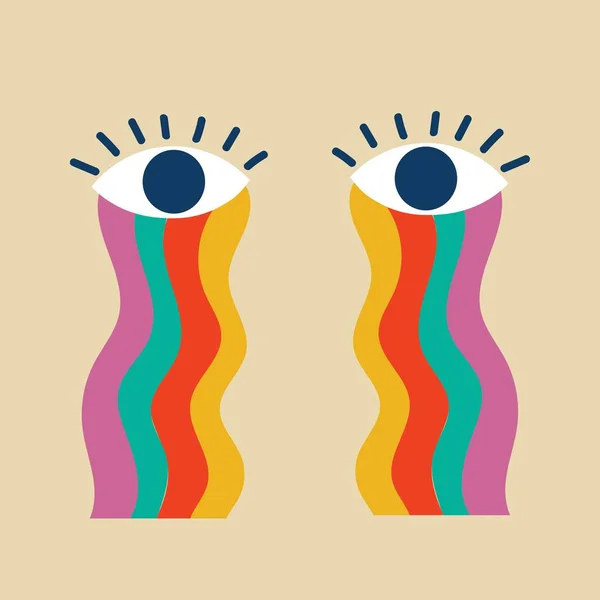 Mata Abstrak Dengan Hati Dengan Pelangi Tanda Tanda Simbol Tahun - Stok Vektor