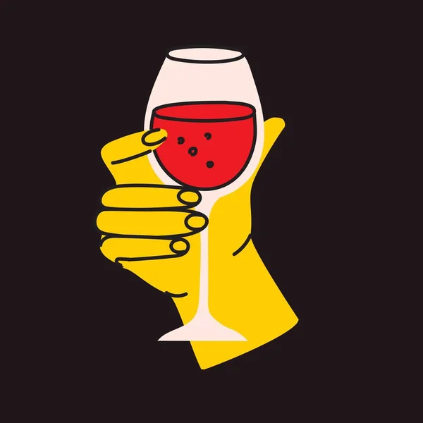 Mano Sosteniendo Copa Vino Tinto Bebida Alcohólica Concepto Amante Del — Vector de stock