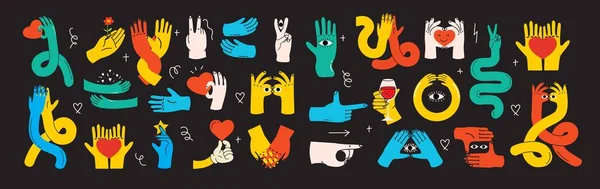 Mãos Desenhos Animados Quadrinhos Desenhados Abstratos Conjunto Mão Multicolorido Diferentes —  Vetores de Stock
