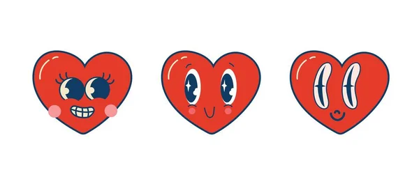 Groovy Schöne Herzen Sticker Liebeskonzept Alles Gute Zum Valentinstag Funky — Stockvektor