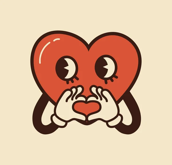 Retro Bahagia Hari Valentine Karakter Jantung Komik Bahagia Retro Trendi - Stok Vektor